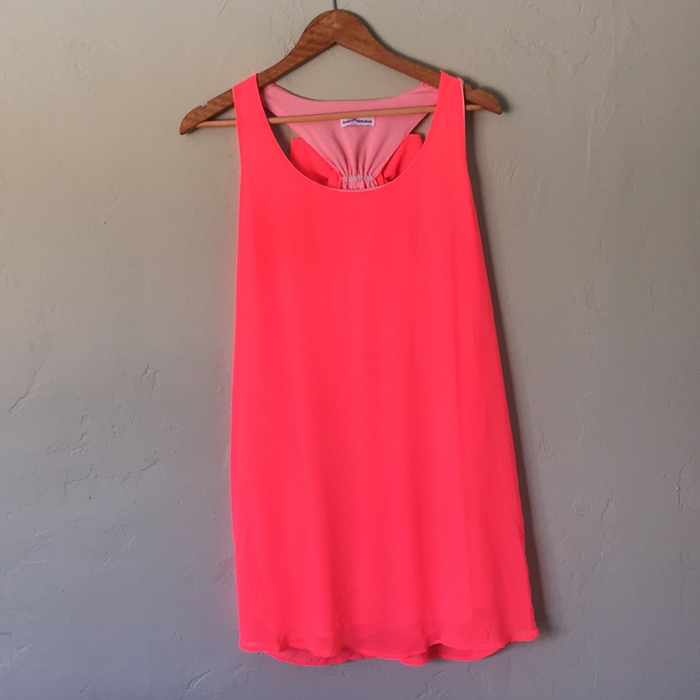 Dainty Hooligan Fluorescent Coral Bow Shift Dress